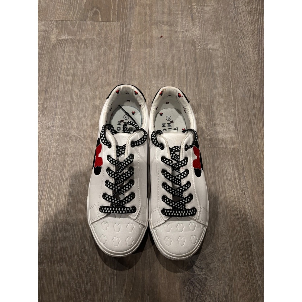 Minnie Mouse Sneakers White Low Top Casual Shoes Black Trim‎ Size 8